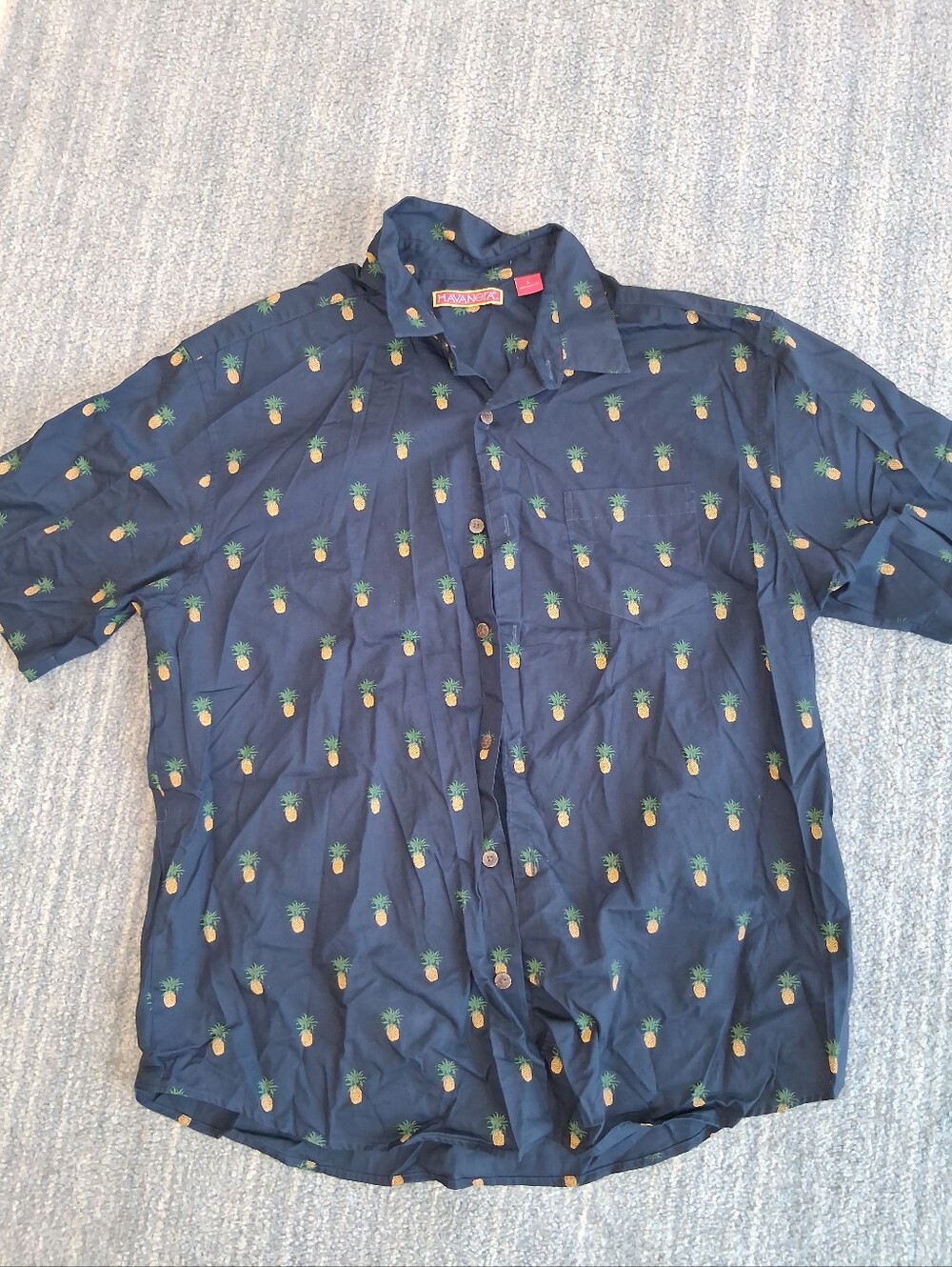 Casual Navy Pineapple Print Button-Down Shirt